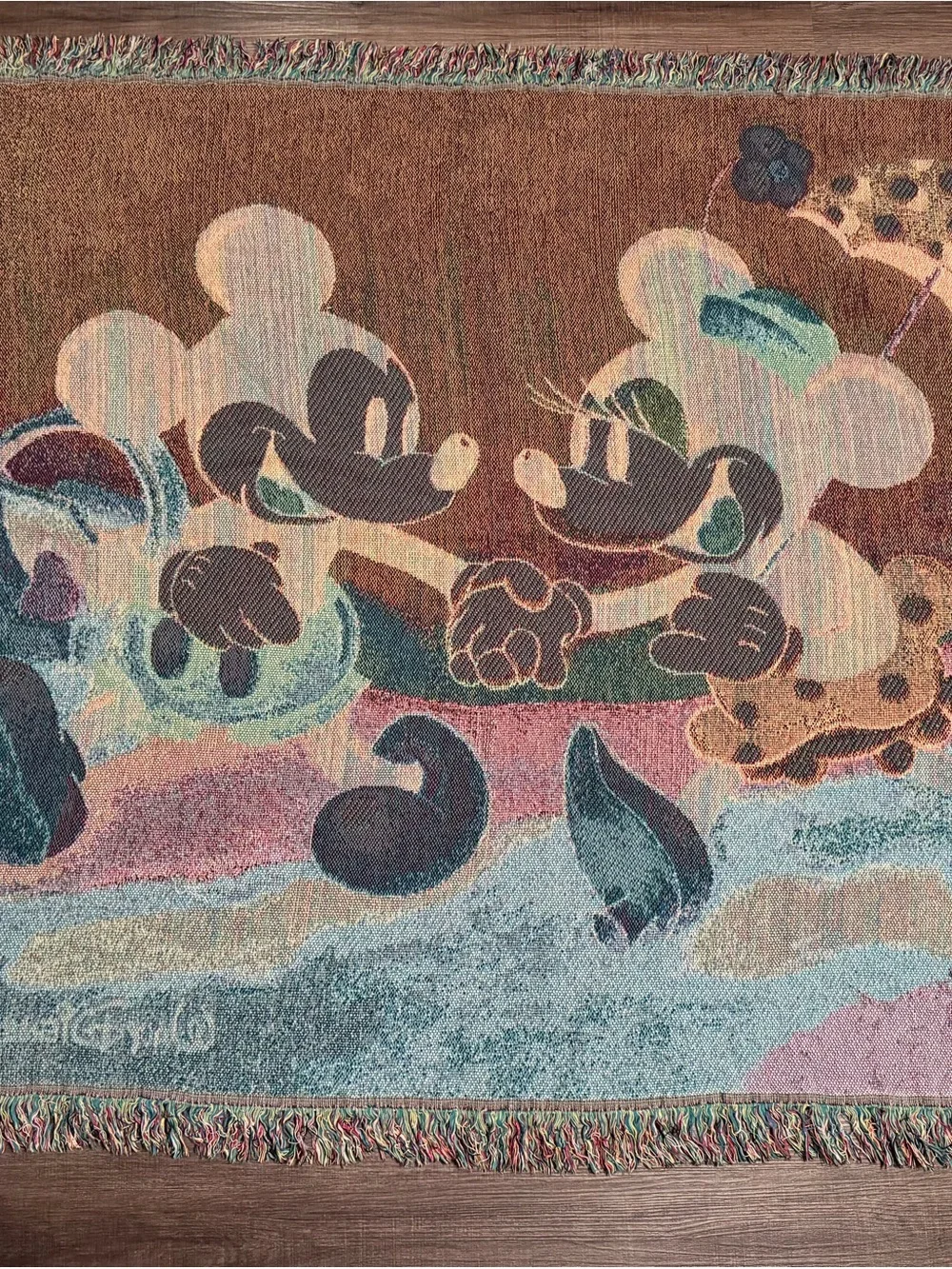 Vintage Disney Mickey & Minnie Colorful Blue and Red Wall Tapestry
